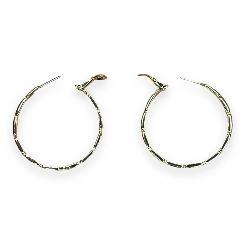 GOLD HOOP EARRINGS CLASSIC ELEGANT BAMBOO TEXTURED